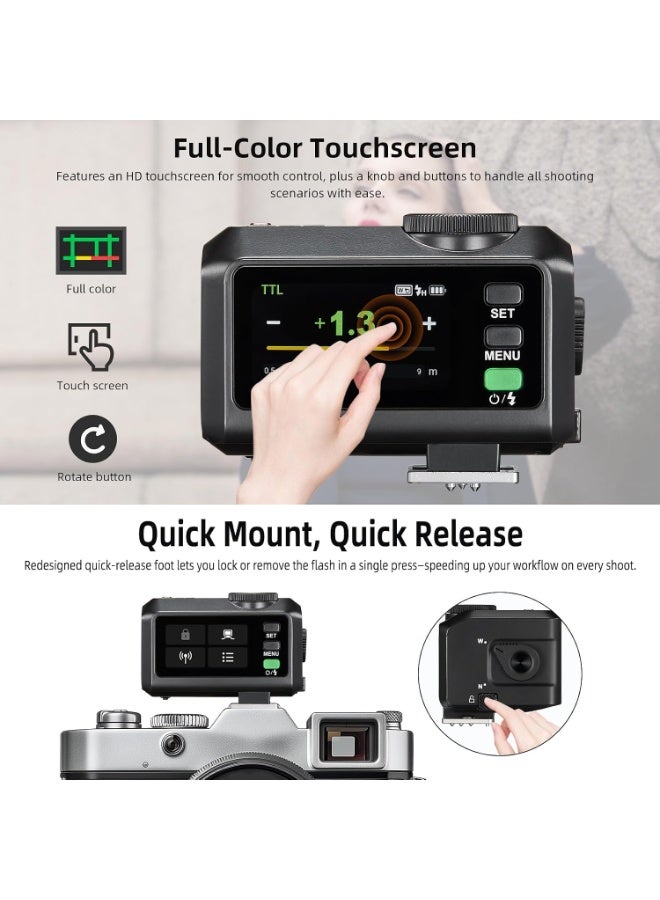 Godox iT30 Pro N TTL Mini Flash for Nikon with Diffuser—HSS 1/8000s, 2.8" Full-Color Touchscreen, 2.4G Wireless X System, Magnetic Mount, Tilt/Swivel Camera Speedlight (Black) - Image 5