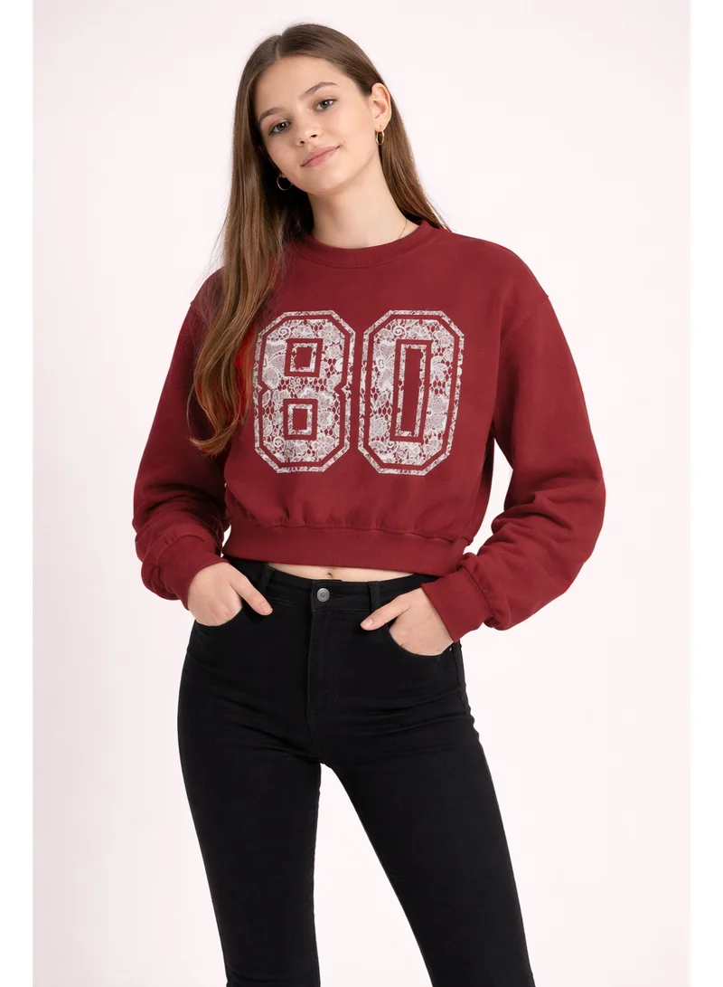 No Way Monday Girls “80” Graphic Long Sleeve Sweatshirt cropped