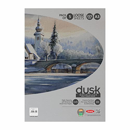 Anupam Dusk Grey Toned Paper - Acid Free - Cold Press Paper - 20 Loose Sheet - 225 GSM - A5 - Image 2