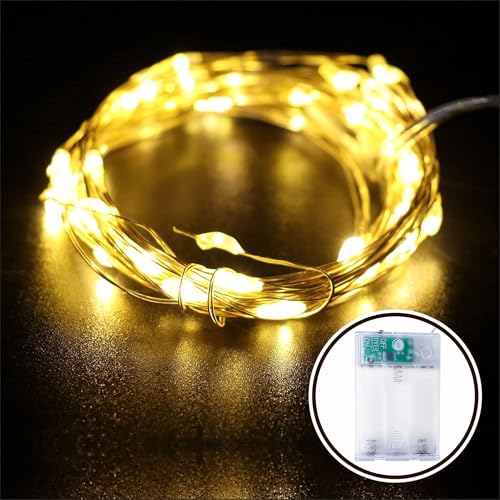 7 star DECOR 3AA Battery Powered Waterproof Copper Wire String Fairy Lights with 50 LEDs 5 Meter Warm White - Image 3
