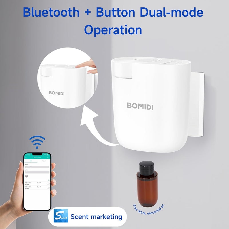 BOMIDI Smart Waterless Aroma Diffuser - Bluetooth Essential Oil Diffuser for Home & Office, Mist-Free Safe for Kids/Pets, 90m³ Coverage, 3 Intensity Modes - White - Image 4