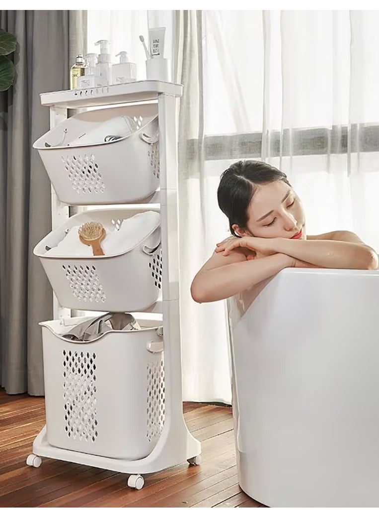 DubaiGallery 3-Layer Laundry Basket Bathroom Clothes Storage Basket, Household Simple Shelf can Put Vegetables, Fruits, Spices for Bathroom, Kitchen, Living Room - Image 4