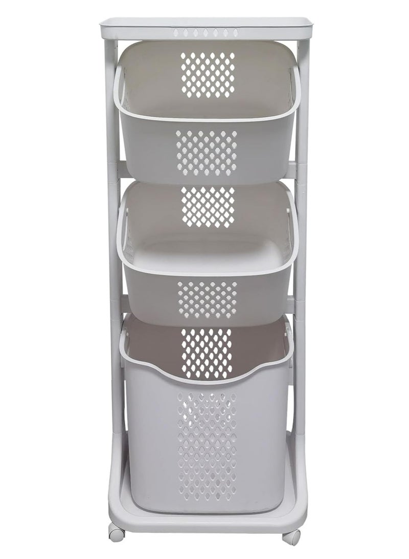 DubaiGallery 3-Layer Laundry Basket Bathroom Clothes Storage Basket, Household Simple Shelf can Put Vegetables, Fruits, Spices for Bathroom, Kitchen, Living Room - Image 2