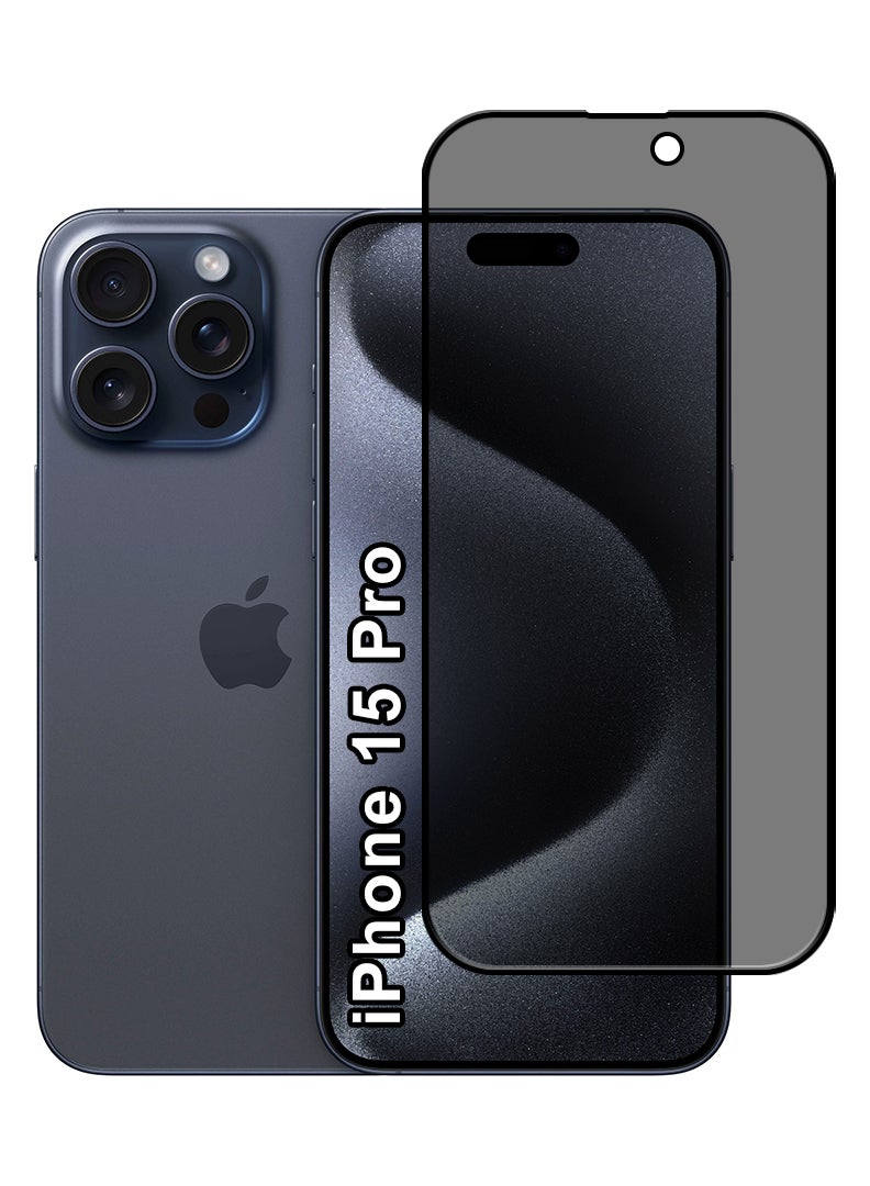 DUSALA Privacy Screen Protector For Apple iPhone 15 Pro 9H Hardness Anit Spy Tempered Glass Film [100% Privacy Protection], Bubble Free Easy Installation, Full Coverage And Anti Scratch - Image 1