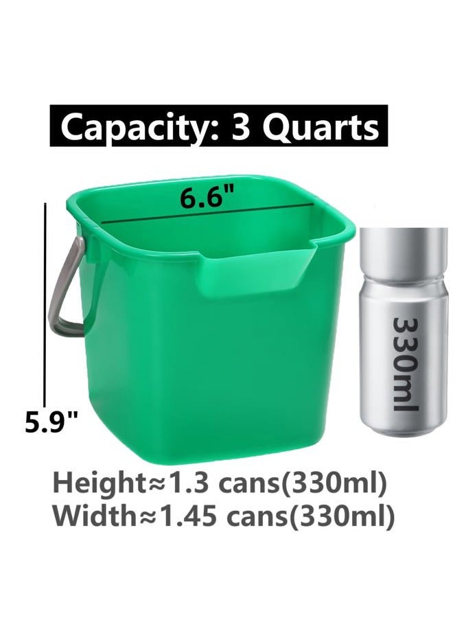Peohud 4 Pack Sanitizing Buckets, 3 Quart Small Cleaning Buckets, Square Detergent Pail with Spout and Handle, Plastic Utility Bucket for Home Kitchen School Offices Commercial Use, Green - Image 2