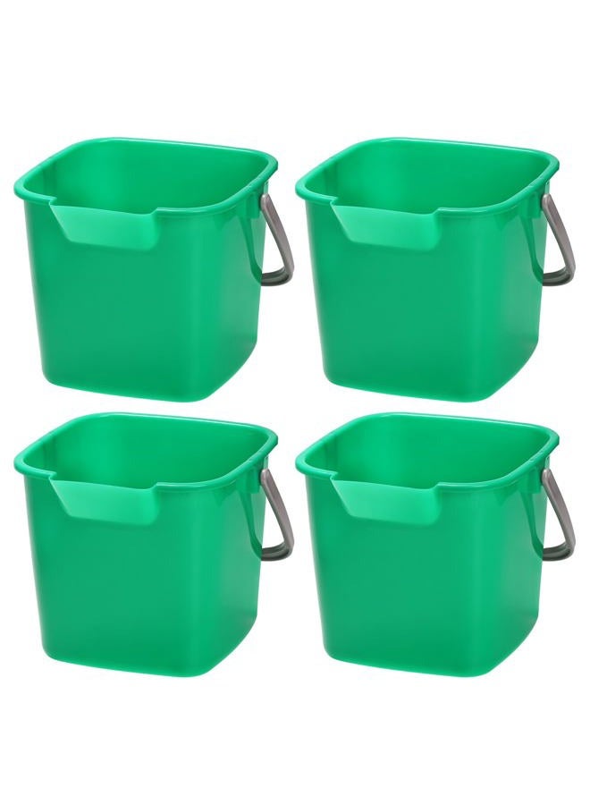 Peohud 4 Pack Sanitizing Buckets, 3 Quart Small Cleaning Buckets, Square Detergent Pail with Spout and Handle, Plastic Utility Bucket for Home Kitchen School Offices Commercial Use, Green - Image 1