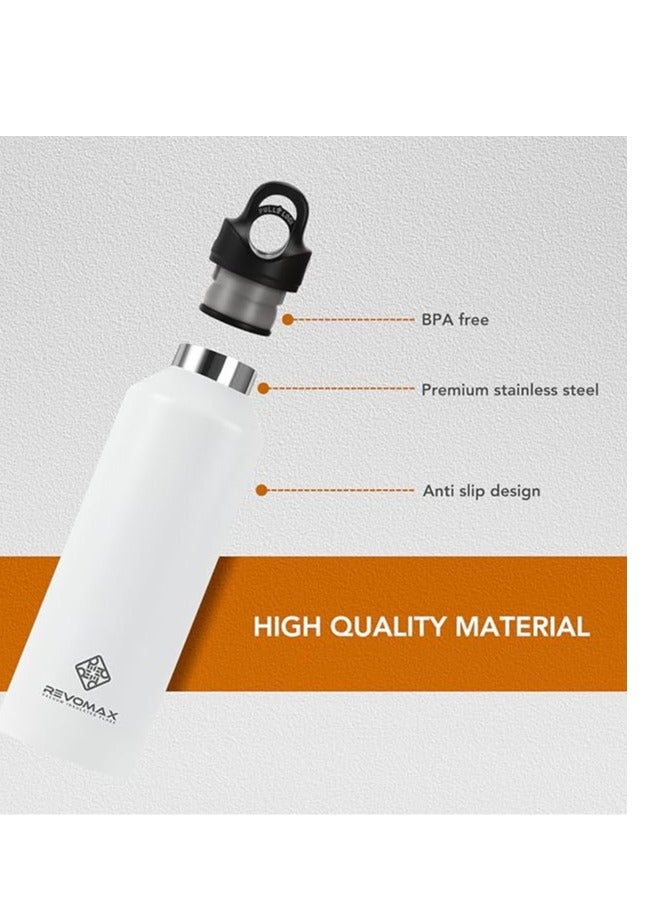 RevoMax Double Walled Vacuum Insulated Water Bottle, Copper Plated, Insulated Thermos Flask, Twist-Free Cap, Stainless Steel, BPA-free, Phthalate-free, No Flavour-Staining, 32oz/950ml, Matte White - Image 4