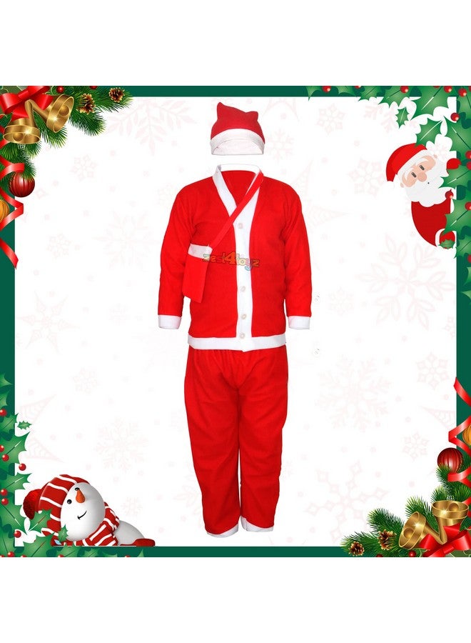 Zest 4 Toyz Zest 4 Toyz Synthetic Woven Santa Claus Dress For Kids Christmas Costume Dress With Jacket Pant Pouch And Cap Santa Dress For Boys And Girls - Age 7 To 10 Years Old, Red  - Image 2