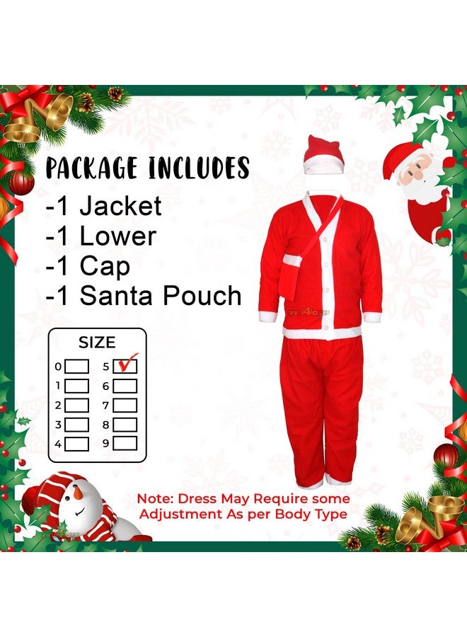 Zest 4 Toyz Zest 4 Toyz Synthetic Woven Santa Claus Dress For Kids Christmas Costume Dress With Jacket Pant Pouch And Cap Santa Dress For Boys And Girls - Age 7 To 10 Years Old, Red  - Image 4