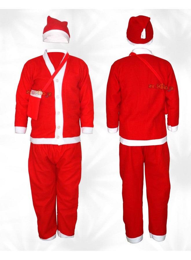 Zest 4 Toyz Zest 4 Toyz Synthetic Woven Santa Claus Dress For Kids Christmas Costume Dress With Jacket Pant Pouch And Cap Santa Dress For Boys And Girls - Age 7 To 10 Years Old, Red  - Image 1
