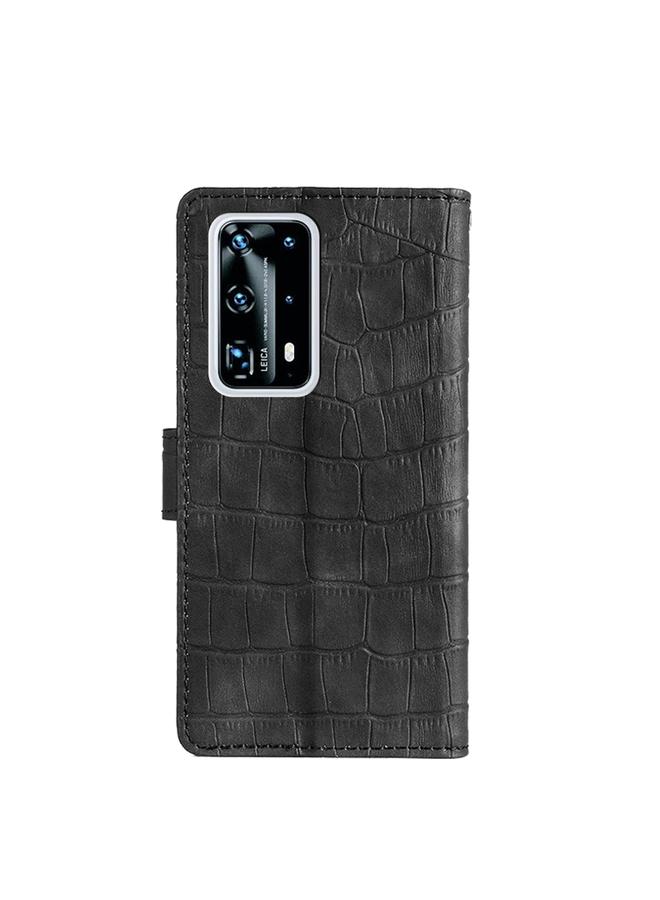 زبون جراب لهاتف Huawei P40 Pro+ مصنوع من جلد البولي يوريثان بملمس جلد التمساح مع مشبك مغناطيسي وغطاء قابل للطي أفقيًا مع حامل وفتحات للبطاقات ومحفظة - Image 3