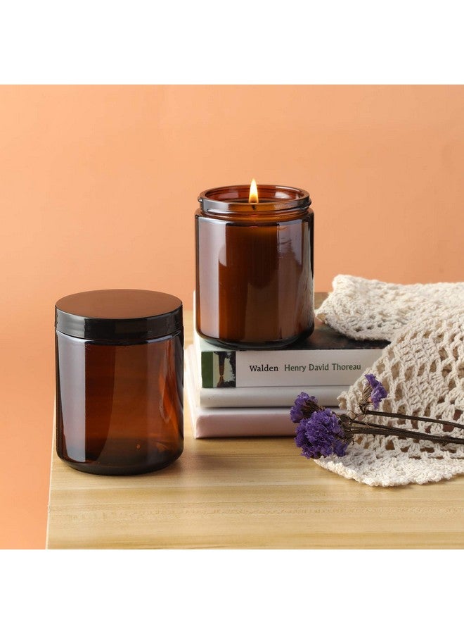 اوزيتا عبوة من 12 برطمانًا زجاجيًا سميكًا سعة 8 أونصة مع أغطية، برطمانات شموع كهرمانية داكنة مع 12 غطاء معدني و12 غطاء بلاستيكي - حاويات تخزين طعام دائرية فارغة، برطمان تعليب للتوابل والمسحوق والسوائل والعينات - آمن للاستخدام في غسالة الأطباق - Image 4