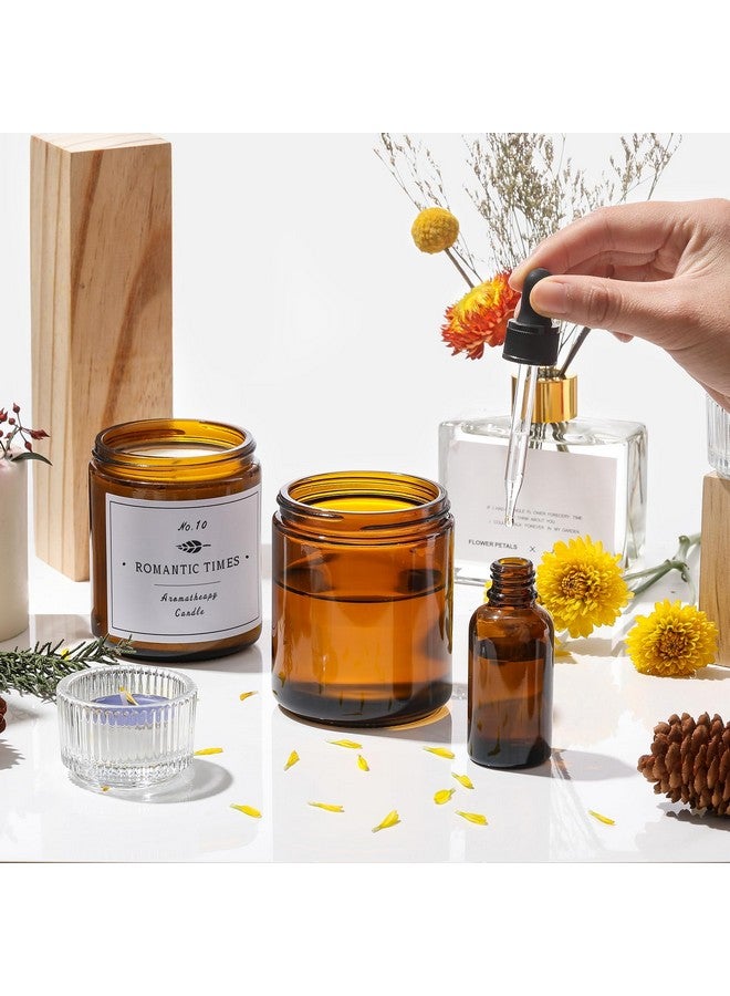 اوزيتا عبوة من 12 برطمانًا زجاجيًا سميكًا سعة 8 أونصة مع أغطية، برطمانات شموع كهرمانية داكنة مع 12 غطاء معدني و12 غطاء بلاستيكي - حاويات تخزين طعام دائرية فارغة، برطمان تعليب للتوابل والمسحوق والسوائل والعينات - آمن للاستخدام في غسالة الأطباق - Image 5