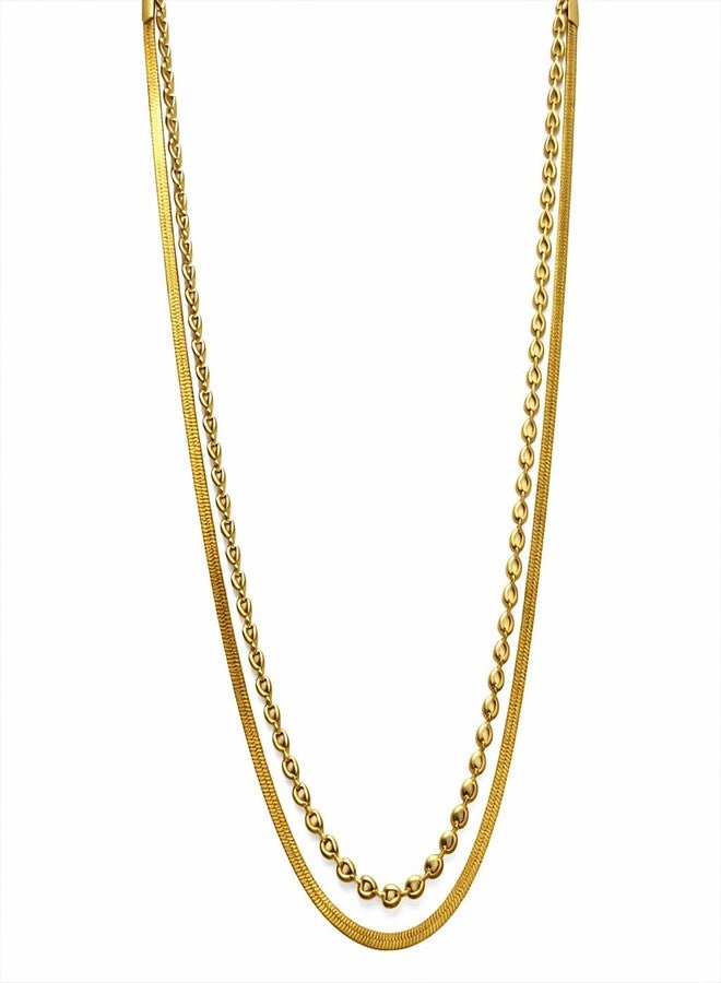 Amaal Anti Tarnish18K Gold Plated Chain Necklace for Women | 2 pcs Chain Choker Jewellery for women | Adjustable Neck chains Stack, | Valentine Gift for Girlfriend, Wife Stainless Steel Jewelry -302 - Image 1