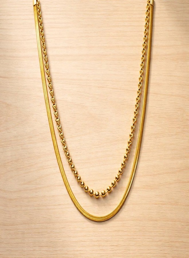 Amaal Anti Tarnish18K Gold Plated Chain Necklace for Women | 2 pcs Chain Choker Jewellery for women | Adjustable Neck chains Stack, | Valentine Gift for Girlfriend, Wife Stainless Steel Jewelry -302 - Image 4