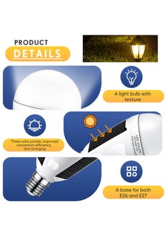 KASTWAVE LED Solar Emergency Bulbs 4-Pack, E26/E27 7W Rechargeable for Power Failure, 6000K Daylight White, Hurricane Home Supplies, Outdoor Camping Hiking Lights  - Image 3