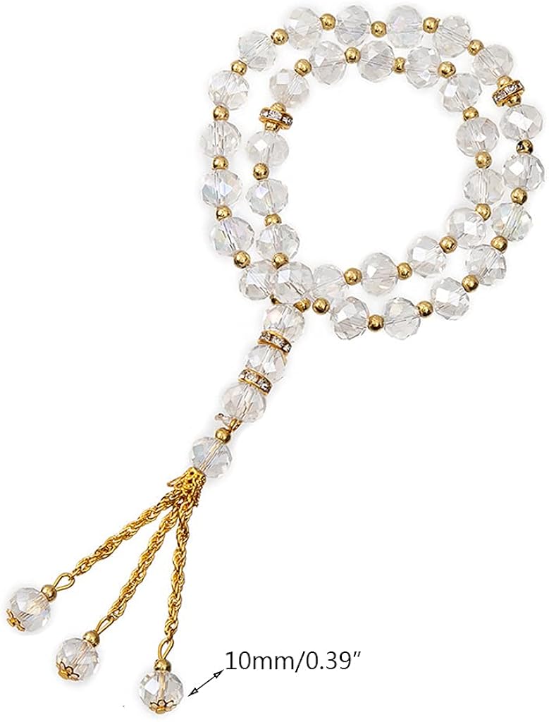 10mm Muslim Tasbih Prayer Beads Islamic Worry Beads Tasbeeh 33 Crystal Glass Rosary Necklace Bracelets Meditation Rosary Religion Jewelry for Women Men - Image 2