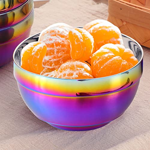 TUPMFG Rainbow Stainless Steel Bowls Rice Bowl 18 Oz Cereal Bowl Deep Soup of 6 with Double Walled Insulated Dishwasher Safe Unbreakable Bowl Home Kitchen & Child (Rainbow) - Image 5