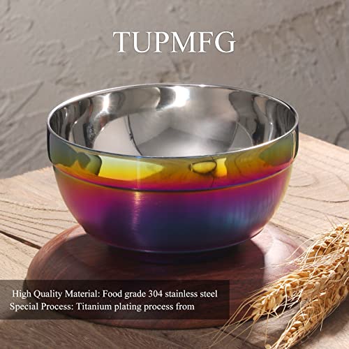 TUPMFG Rainbow Stainless Steel Bowls Rice Bowl 18 Oz Cereal Bowl Deep Soup of 6 with Double Walled Insulated Dishwasher Safe Unbreakable Bowl Home Kitchen & Child (Rainbow) - Image 2