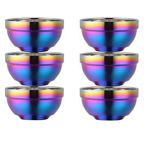 TUPMFG Rainbow Stainless Steel Bowls Rice Bowl 18 Oz Cereal Bowl Deep Soup of 6 with Double Walled Insulated Dishwasher Safe Unbreakable Bowl Home Kitchen & Child (Rainbow) - Image 1