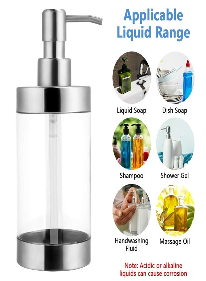 lenpestia Dish Soap Dispenser Stainless Steel Case Acrylic Liner Hand Pump Dispenser Shatterproof and Leakproof Refillable Liquid Hand Soap Dispenser for Bathroom & Kitchen (10OZ/300ML) - Image 3