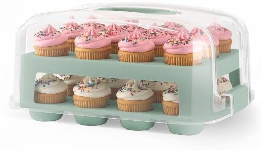 MosJos EXTRA TALL DOME 24 Cupcake Carrier, Green Cupcake Holder Carries 24 Cupcake Storage Container, Muffin Traveler Two Tier Stand Reusable Cupcake Box - Image 1