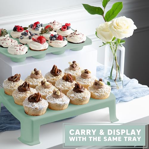 MosJos EXTRA TALL DOME 24 Cupcake Carrier, Green Cupcake Holder Carries 24 Cupcake Storage Container, Muffin Traveler Two Tier Stand Reusable Cupcake Box - Image 3