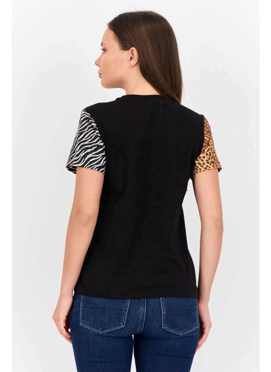 VANS - Women Crew Neck Short Sleeves Animal Print T-shirt, Black - Image 1