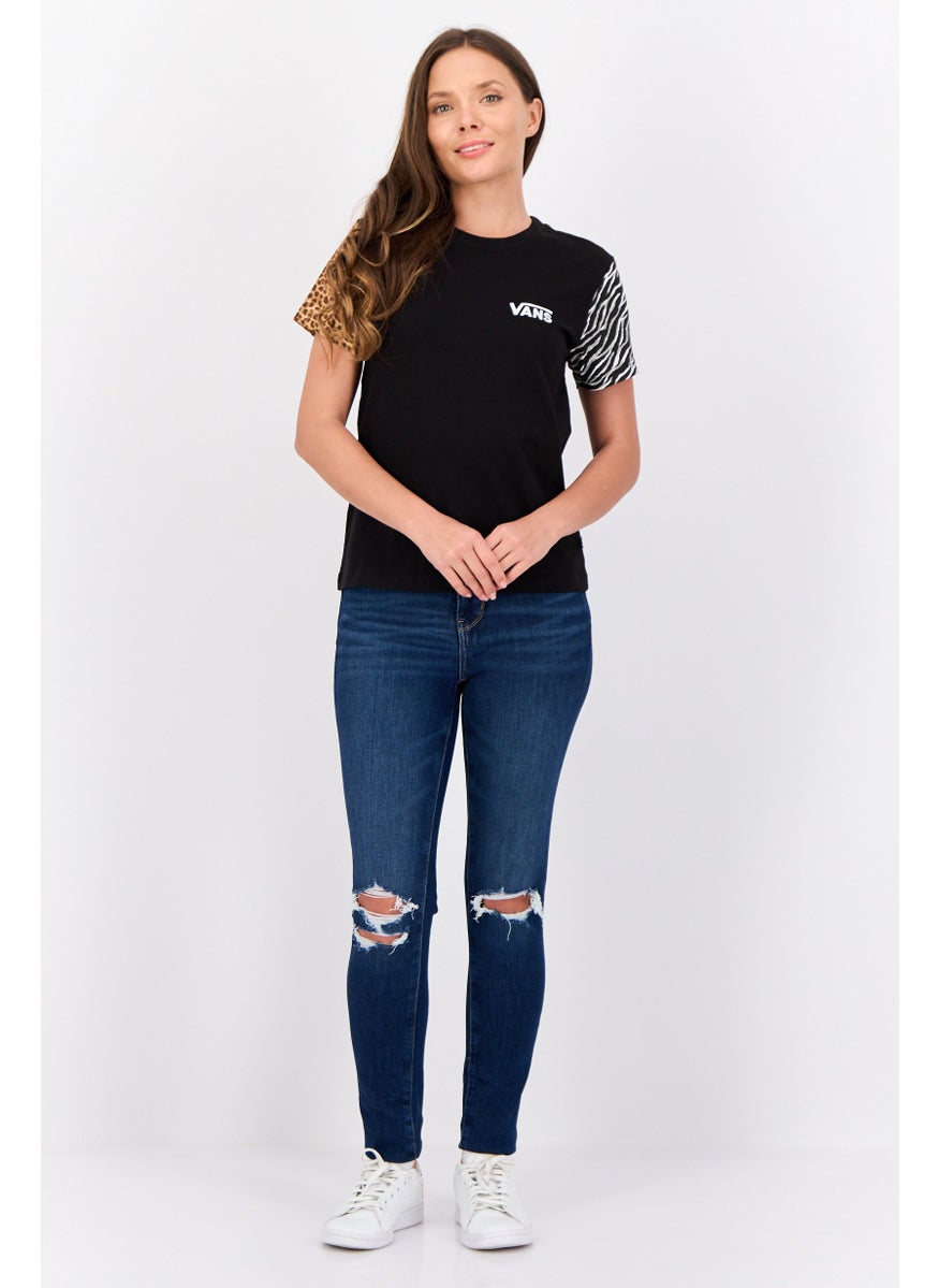 VANS - Women Crew Neck Short Sleeves Animal Print T-shirt, Black - Image 1