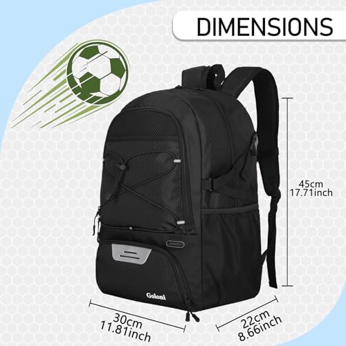 Goloni 30L Sports Backpack with Ball Compartment Ventilated Shoe Pocket Waterproof Lightweight Basketball Soccer Volleyball Bag for Youth Boys Girls Men WomenBlack - Image 3