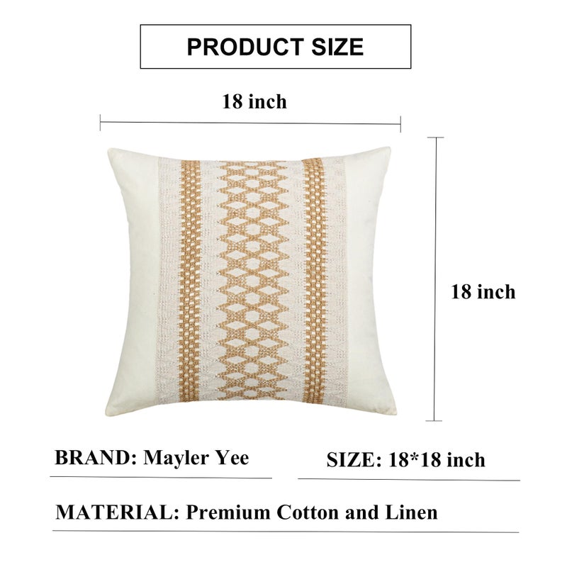 Mayler Yee Throw Pillow Covers 18 x 18 Inch 1PC for Farmhouse Living Room  Cotton & Burlap Textured Striped Woven Boho Pillow Covers (Beige & Brown  Khaki Grid) - Image 3
