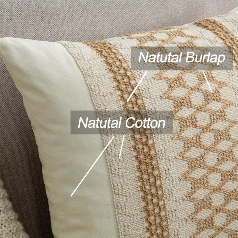 Mayler Yee Throw Pillow Covers 18 x 18 Inch 1PC for Farmhouse Living Room  Cotton & Burlap Textured Striped Woven Boho Pillow Covers (Beige & Brown  Khaki Grid) - Image 5