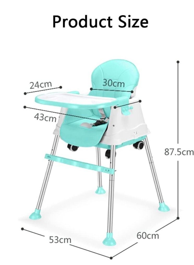 3 in 1 Adjustable Height Convertible Baby High Chair and Feeding Booster Seat for Kids Toddle with Footrest, Wheels, Cushion