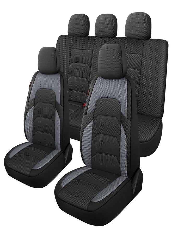CAROMOP 3D Air Mesh Car Seat Covers Full Set,Breathable and Durable Seat Covers for Cars,Split Bench Compatible,Universal Fit for SUV,Vans,sedans, Trucks, Automotive Interior Covers(5-Seat Black/Grey)