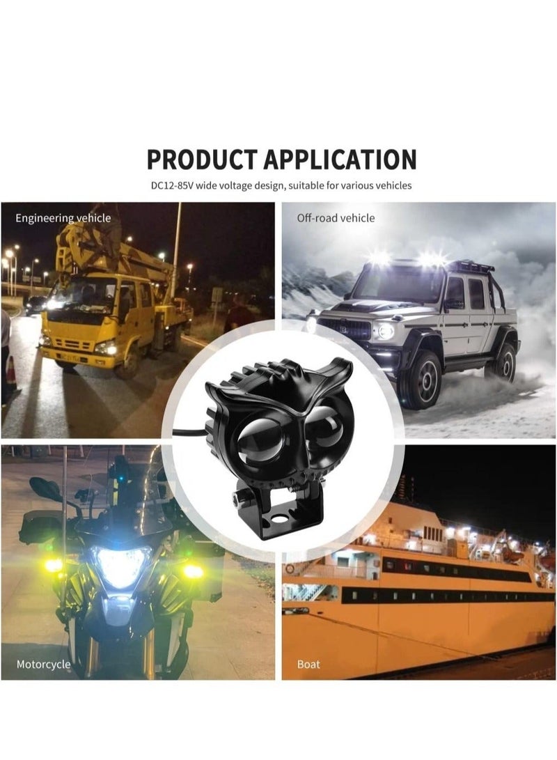 MUNTAQI LED Motorcycle Driving Fog Lights, White and Amber LED Pods Projector Lights, Super Bright Waterproof Driving Fog Lights, for Car Motorcycle Bike SUV Tractor Pickup (Owl style) - Image 5