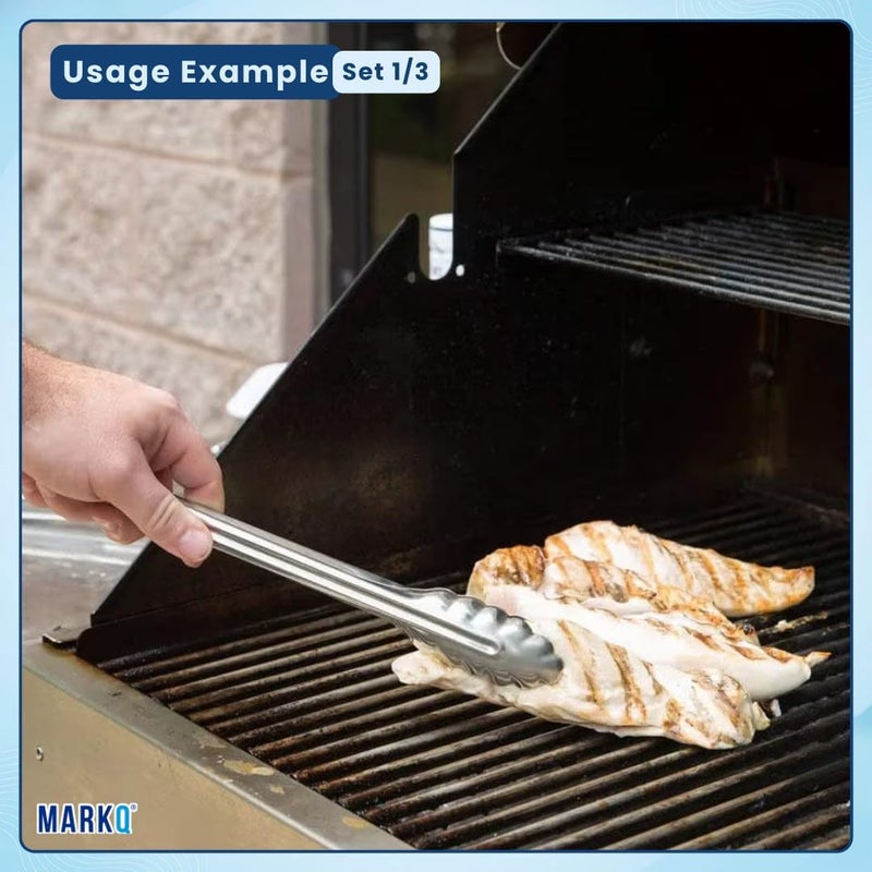 MARKQ Stainless Steel Cooking Tongs, 7 Inch Clam Shell Kitchen Tongs with Sliding Lock Ring, Non-Slip, Heat Resistant for Salad, BBQ, Grilling, Serving – 2 Pack - Image 5