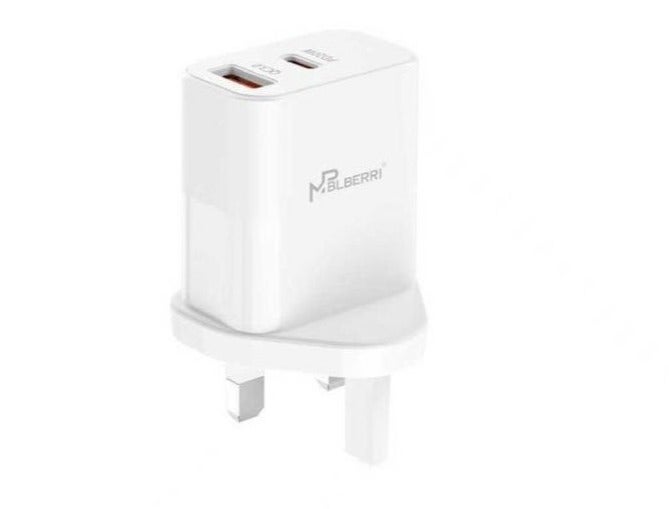 MPBLBERRI 20W PD Fast Charger USB-C Wall Adapter with Type-C to Lightning Cable QC 3.0 Fast Charging for iPhone, iPad & Android Smartphones – BLB-T129 - Image 1