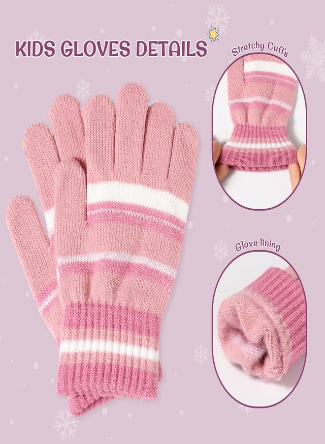 Bessteven Kids Winter Hat Gloves Scarf Set: Girls Boys Hats Beanie Gloves Neck Warmer Set Knit with Thick Warm Fleece Lined For Ages 6-10 Pink - Image 4