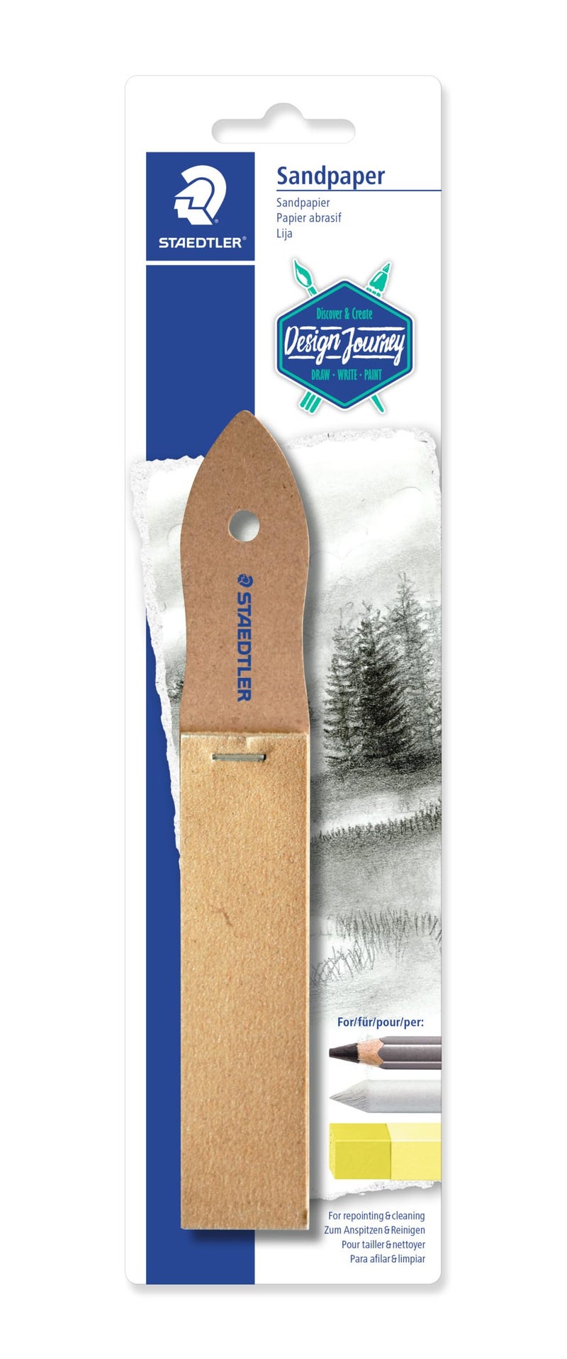 STAEDTLER Sandpaper Lead Pointer, 12 sheets, Fine, Mounted on Wooden Handle, Manual Handheld Pencil Sharpener for Pencils, Pastels, Charcoal Sticks, Crayons, and Blending Stumps; for Art Drawing - Image 1