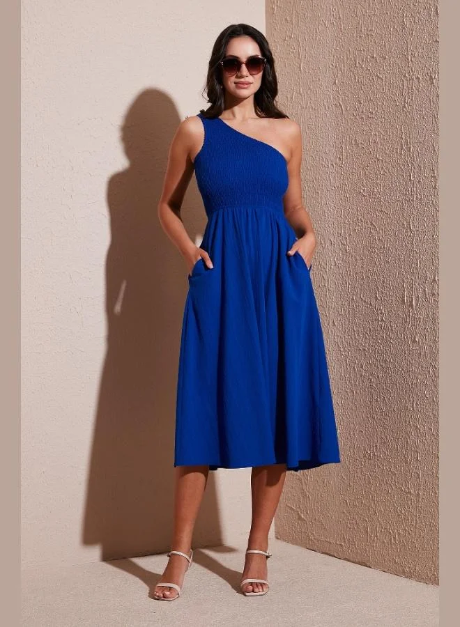 ليلا فستان ليلا ميدي بفتحة خصر بكتف واحد للنساء