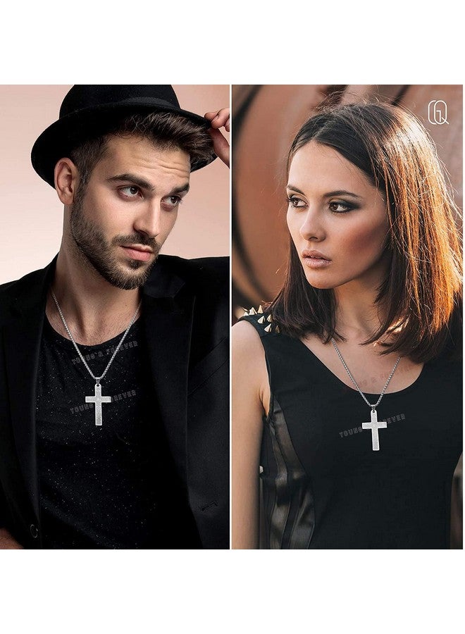 Young & Forever Gift Valentine Gift Men's Stainless Steel Cross Pendant Lord's Prayer Silver Stainless Steel 24 Inch Steel Necklace Bible Verse for Men or Women - Image 2