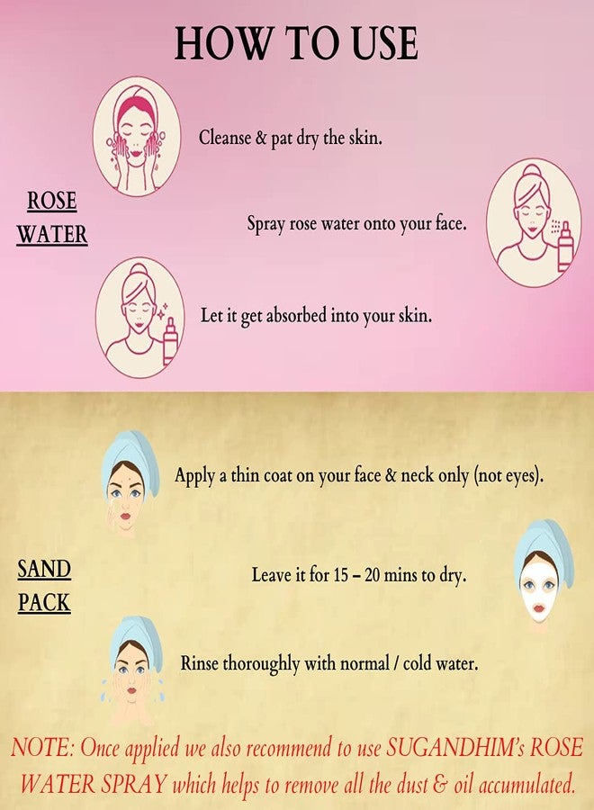 Sugandhim Sand Pack & Rose Water (100ml) 100% Natural Blend, Instant Glow, Refreshing, Scrubber, Nourishment, Antiseptic, Antidepressant & Anti-Anxiety Properties (sand pack + rose water) - Image 4