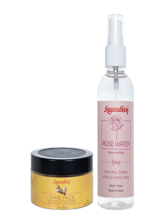 Sugandhim Sand Pack & Rose Water (100ml) 100% Natural Blend, Instant Glow, Refreshing, Scrubber, Nourishment, Antiseptic, Antidepressant & Anti-Anxiety Properties (sand pack + rose water) - Image 1