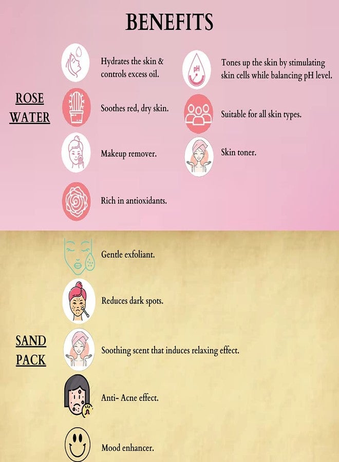 Sugandhim Sand Pack & Rose Water (100ml) 100% Natural Blend, Instant Glow, Refreshing, Scrubber, Nourishment, Antiseptic, Antidepressant & Anti-Anxiety Properties (sand pack + rose water) - Image 3
