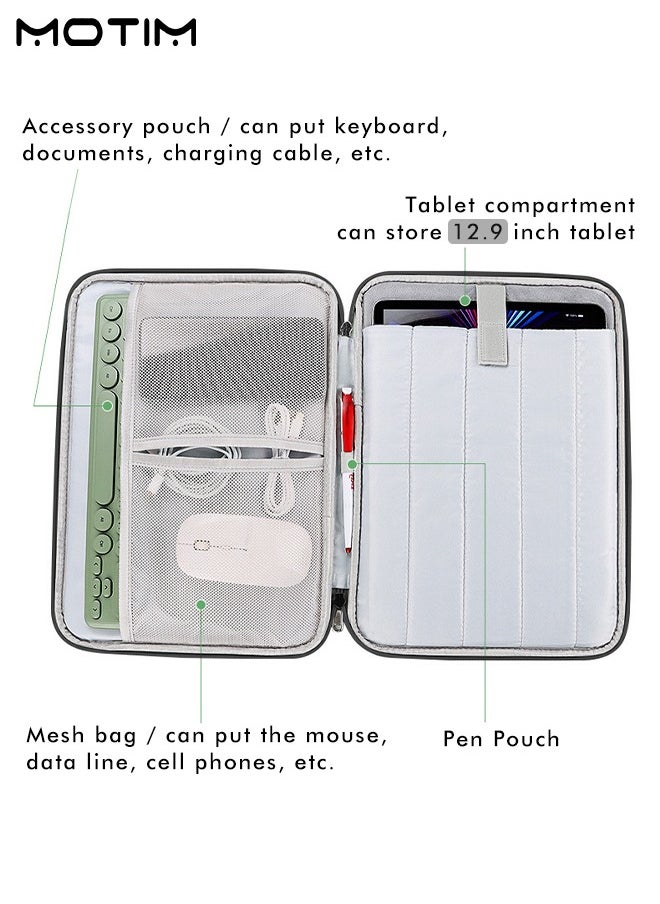 Motim 12.9 Inch Toploader Tablet Sleeve Bag, Compatible with iPad Pro 12.9 M2 2022/2021/2020/2018/Pro 12.9 2017, Waterproof Handle Carrying Case with Shoulder Strap, Surface Laptop Go 12.4", Galaxy Tab S8+ 12.4"  - Image 4