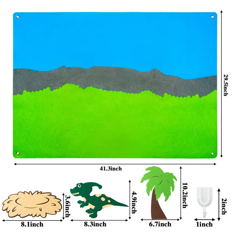 WATINC Dinosaur Felt-Board Stories Set 3.5Ft 37Pcs Preschool Dinosaurs Classification Storytelling Flannel Roar Volcano Ancient Animal Theme Early Learning Play Kit Wall Hanging Gift for Toddlers Kids - Image 2