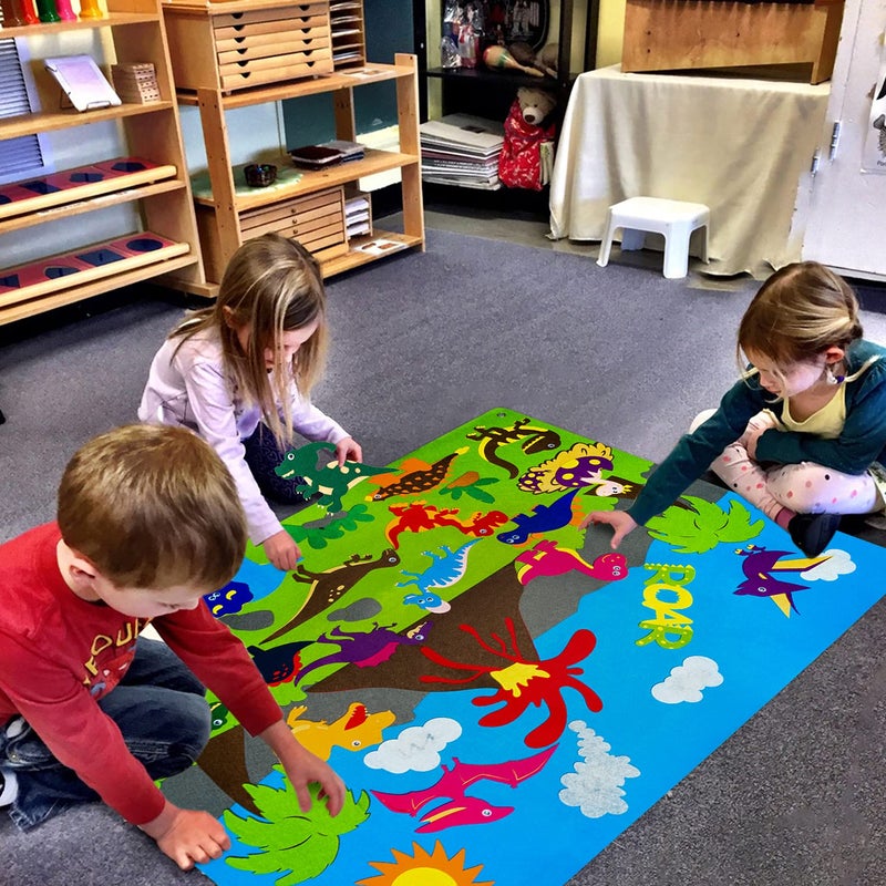 WATINC Dinosaur Felt-Board Stories Set 3.5Ft 37Pcs Preschool Dinosaurs Classification Storytelling Flannel Roar Volcano Ancient Animal Theme Early Learning Play Kit Wall Hanging Gift for Toddlers Kids - Image 4