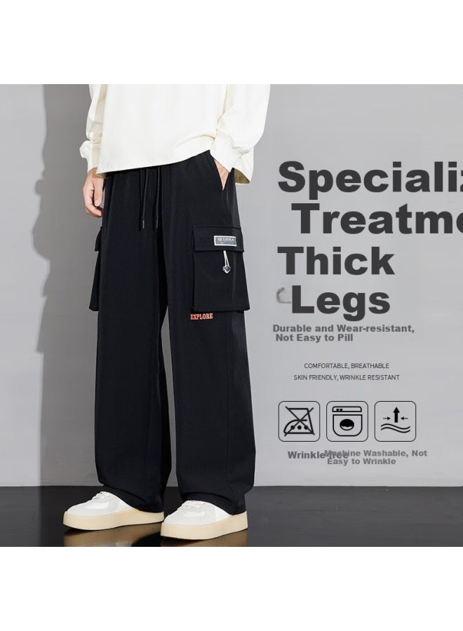 I'm David Men's Work Pants Spring Autumn Trendy Loose Fit Plus Size Sports Casual Pants Black 7XL