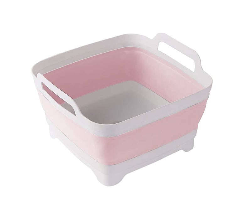ddLUCK Dish Basin Collapsible with Drain Plug Carry Handles for 9L Large Capacity Washing Basin Collapsible Dish Tub for RV Sink Vegetable Fruit Food Sink Strainer Dish Washing Tub  Pink 