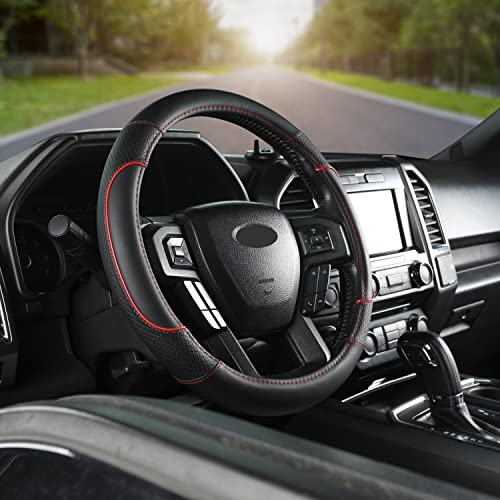 GIANT PANDA Steering Wheel Cover for Ford F150 F250 F350 Expedition - Black+Red Trim - Image 4
